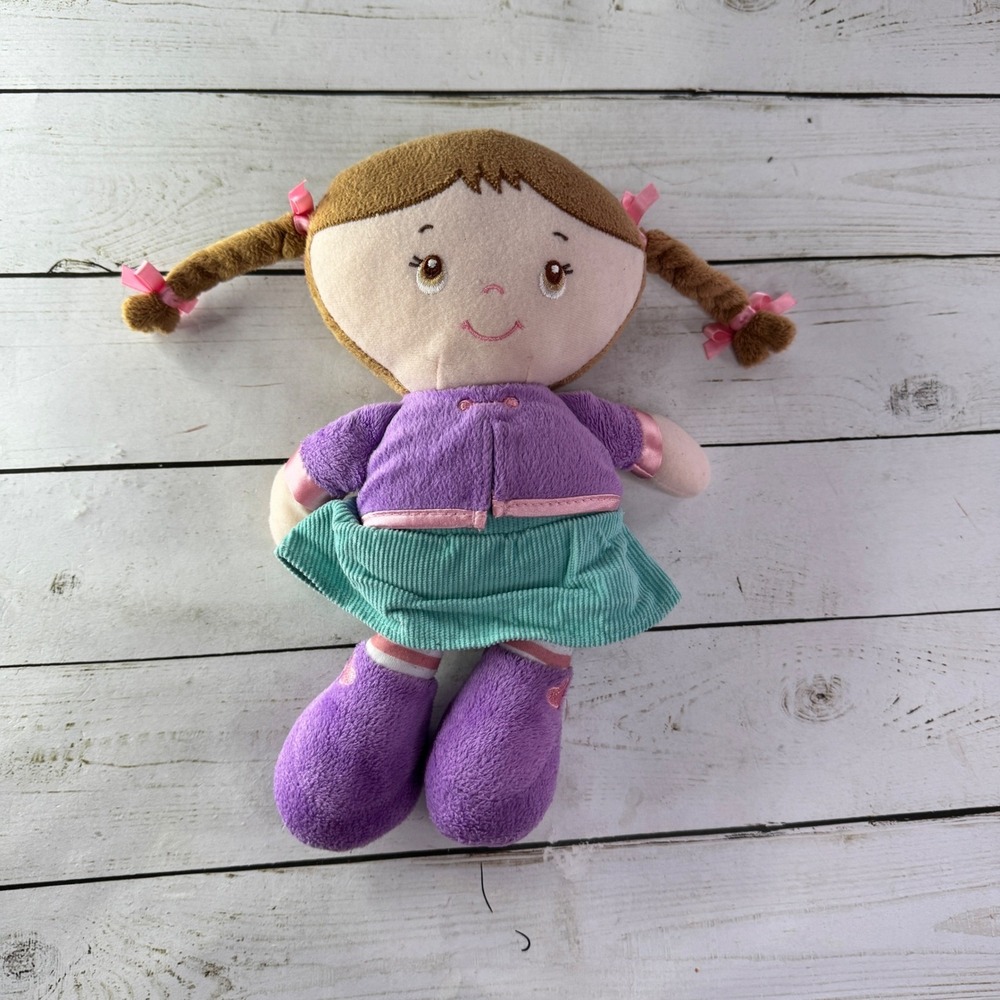 Kids Preferred Plush Rag Doll Brown Yarn Hair‎ Purple Green Stuffed Doll